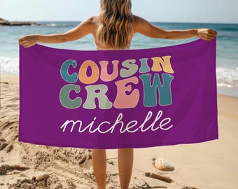 Personalized Cousin Crew Beach Towel, Custom Family Summer Gift, Kids Pool Towel, Matching Vacation Towels, Gift From Grandma and Grandpa