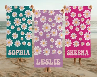 Groovy Daisy Beach Towels, Custom Retro Style Towels, Bachelorette Party Gift, Kids Beach Towel, Girl Trip Gift, Matching Bridesmaid Towel