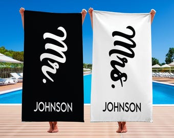 Mr Mrs Beach Towel, Couple Pool Towel, Bachelorette Party Gift, Custom Name Beach Towel, Summer Vibes, Wedding Gift, Personalize Beach Towel