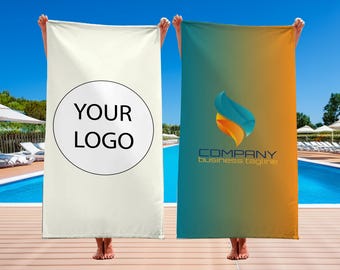 Custom Logo Beach Towel, Pool Towel With Your Logo, Personalized Beach Gift for Customers or Coworker, Logo Towel for Companies/Hotels/Teams