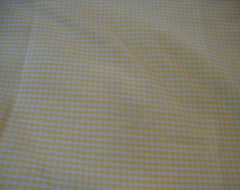 Yellow White Gingham Cotton Blend Fabric