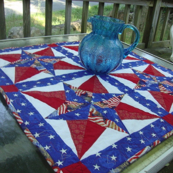 Patriotic Red White and Blue Blazing Star Table Topper or Wall Quilt