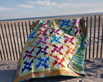 Bright Batik quilt Bazaar Pinwheels Twin Size Patchwork Quilt