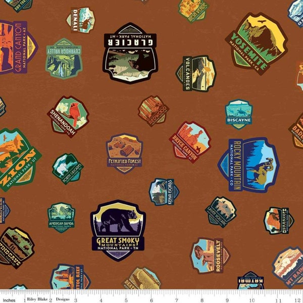 National Parks Patches Light Brown Fabric Riley Blake Anderson Design Group