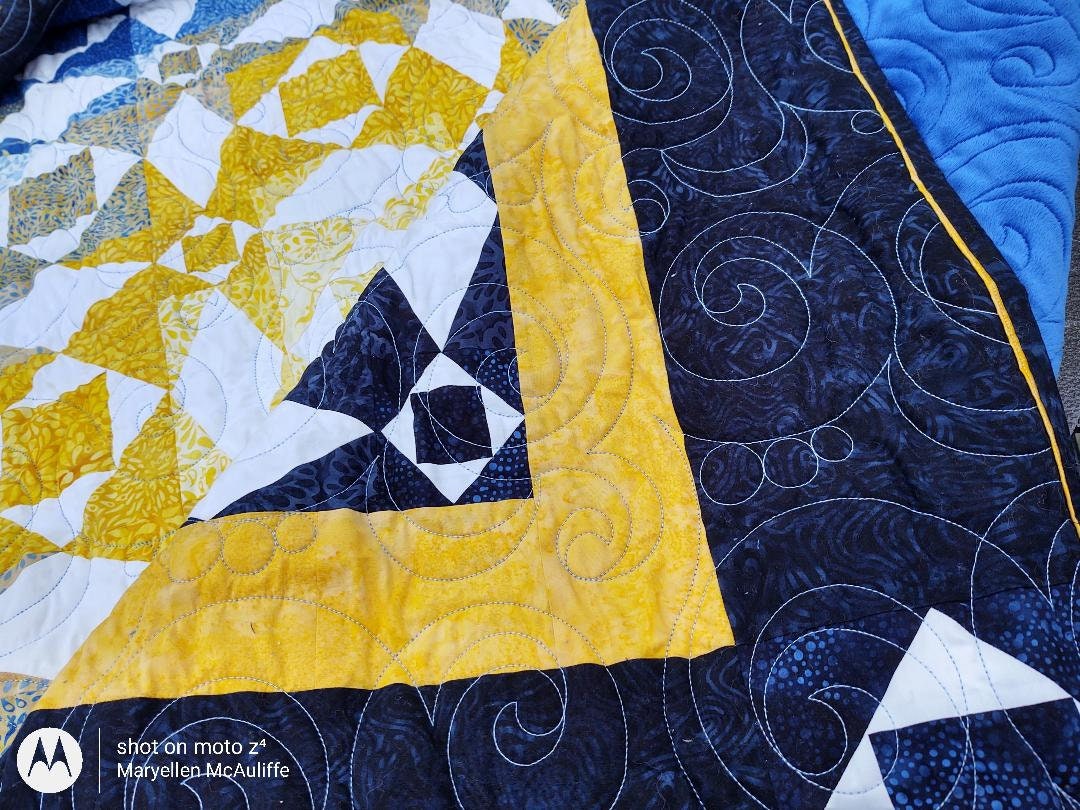 Blue Yellow Batik Quilt Throw Storm at Sea 66 in Square - Etsy
