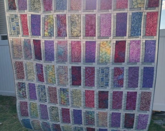 Batik Twin Patchwork Quilt Illusion 3D effect 74x92 in Purple Grey Pink White