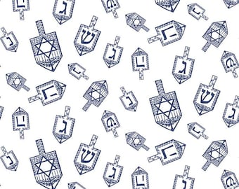 Riley Blake Festival of Lights Dreidel Toss White Fabric