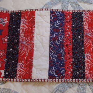 Quilted Table Runner Patriotic Americana Red White Blue Strips image 4