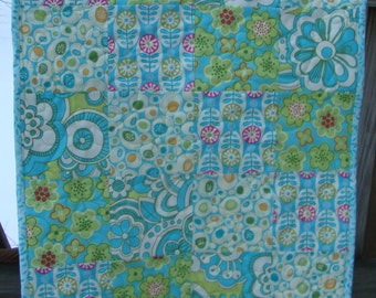 Quilted Table Topper Runner Park Slope Aqua Lime Cream