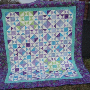 Batik Lap Quilt Throw Twin Coverlet Blue Aqua Purple Lavender Quiltsy Handmade