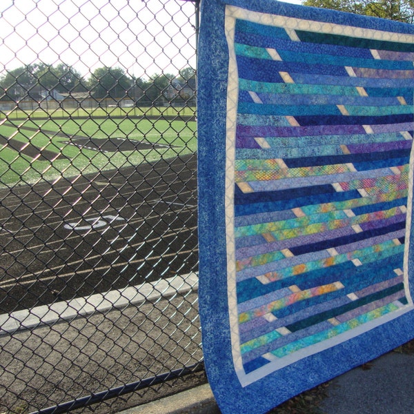 Blue Aqua Batik Quilt Jelly Roll Race design Lap Twin