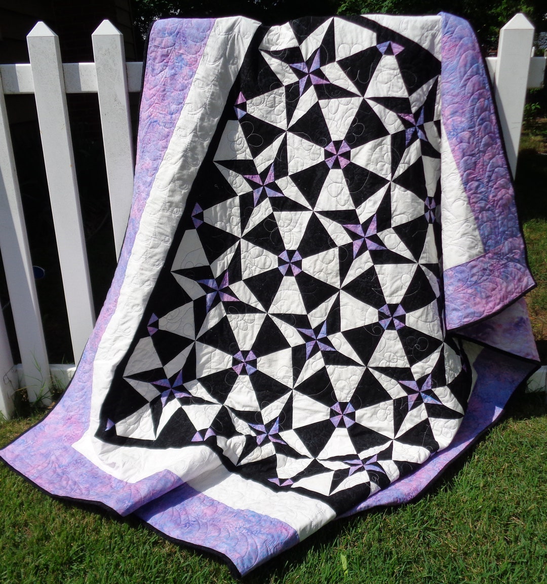 Day and Night Batik Lap Quilt Patchwork Black White Lavender Quiltsy ...