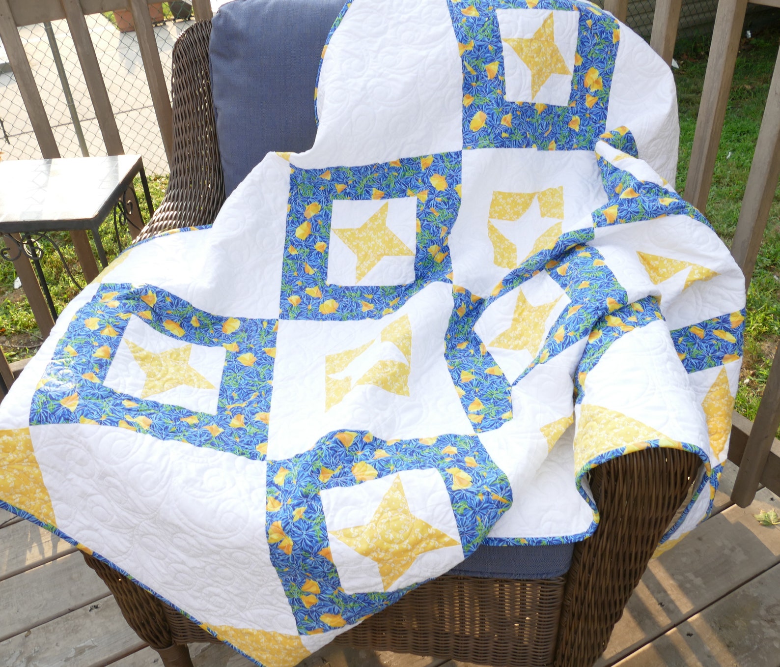 Blue and Yellow Patchwork Lap Quilt Throw Yellow and White Etsy