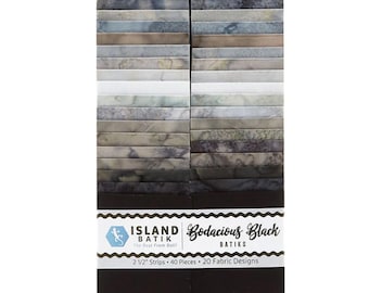 Island Batik Bodacious Blacks Strip Pack Jelly Roll 2 1 /2 in strips Black Grey