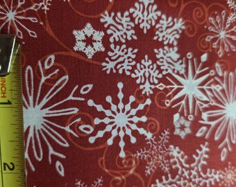 Henry Glass Joyful Snowmen by Barbara Tourtillotte Red with White Snowflakes Fabric by the yard