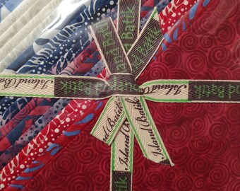 Island Batik Sail Away Stack 10 in squares Batik Fabric Precut Red White Blue Boats Waves