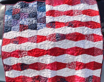 Tumbler Flag Wall Quilt America USA Stars and Stripes  44 by 40in.