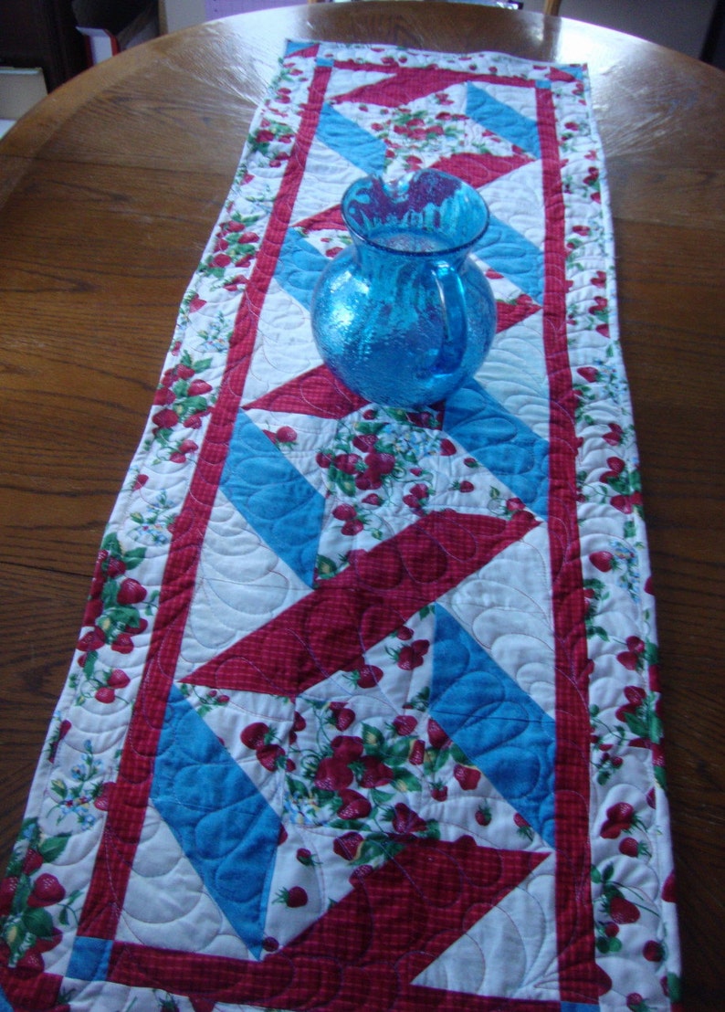 Table Runner Ribbon Twist Strawberries Red White and Blue image 5