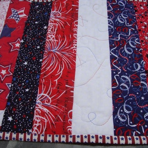 Quilted Table Runner Patriotic Americana Red White Blue Strips image 5