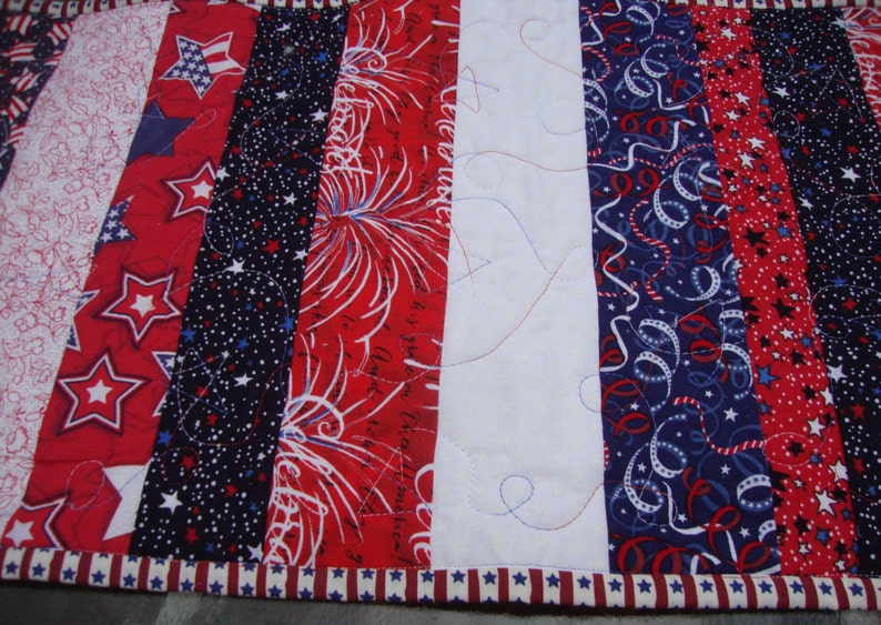 Quilted Table Runner Patriotic Americana Red White Blue Strips image 5