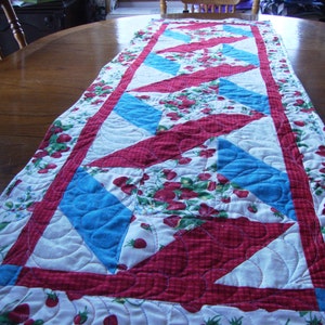 Table Runner Ribbon Twist Strawberries Red White and Blue image 2