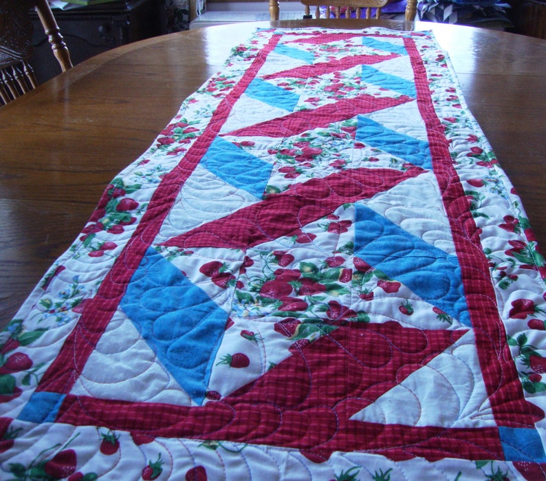 Table Runner Ribbon Twist Strawberries Red White and Blue image 2