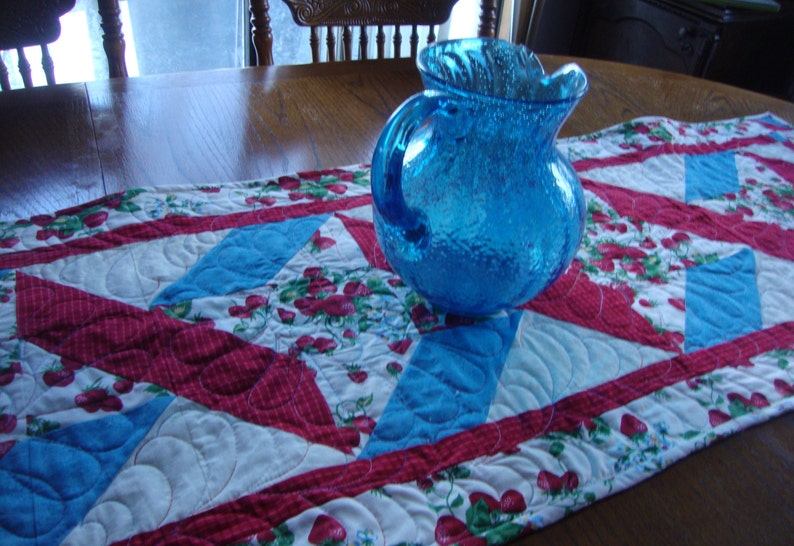Table Runner Ribbon Twist Strawberries Red White and Blue image 4
