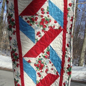 Table Runner Ribbon Twist Strawberries Red White and Blue image 1