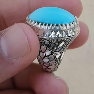 Anillo de plata turquesa natural para hombre, piedra preciosa ovalada de 3 g, anillo de feroza, anillo de plata de ley 925