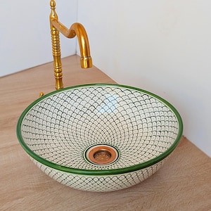 Handmade Green Ceramic Sink: Artisanal Moroccan Washbasin