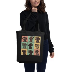 Grid Dachhund Design Eco Tote Bag, Organic Cotton, Dachshund Tote Bag, Grid Dachshund Design, Reusable Dog Lover Tote, Retro Dachsund Tote