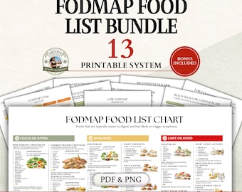 Tabla de alimentos FODMAP, Guía de dieta para el SII, Lista imprimible de alimentos bajos en FODMAP + Lista de la compra, Guía nutricional para la salud intestinal, Plan de alimentación para la EII, Dieta FODMAP