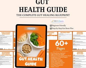 Gut Health Guide Template, Wellness & Digestion (Canva, Digital Download)
