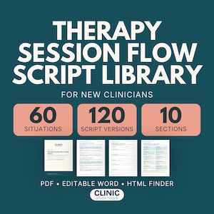 Therapy Session Scripts for New Clinicians, Openings Transitions Closings, Counseling Session Flow Phrases, Therapist Script Library PDF