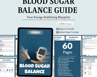 Anleitung für das Blutzuckergleichgewicht, Ernährungs-E-Book, Essensplan (Canva Editierbar, digitaler Download)
