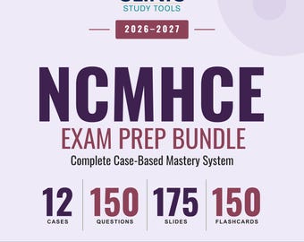 NCMHCE Exam Prep Bundle 2026–2027, 150 Practice Questions, 12 Clinical Case Simulations, Flashcards, Study Guide & Offline Hub