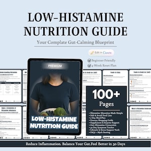 Gids voor lage histamine: complete voedingslijst en maaltijdplanner voor ontstekingsremmende voeding, afdrukbare pdf-download