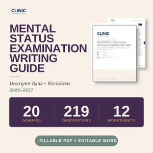 Mental Status Exam Writing Guide, MSE Descriptor Bank, Fillable Worksheets & Editable Word