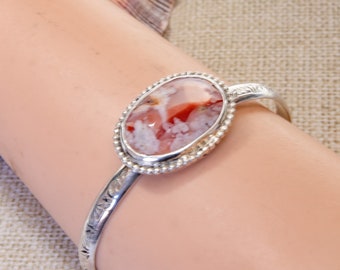 Floral Plume Agate Bracelet in Sterling Silver