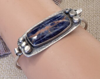 Blue and Peach Sodalite Bracelet in Sterling Silver, Handmade