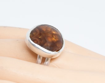 Fire Agate Ring in Sterling Silver, Handmade Size 9.5