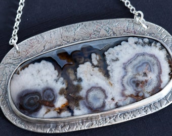 Exotic Turkish Agate Pendant, Statement Pendant, handmade Sterling Silver