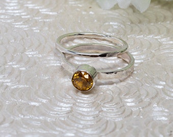 Yellow Topaz Ring Stack Set in Sterling Silver, 2 rings, size 7
