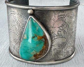Wide Turquoise Cuff in Sterling Silver, Carico Lake Turquoise, Handmade Bracelet
