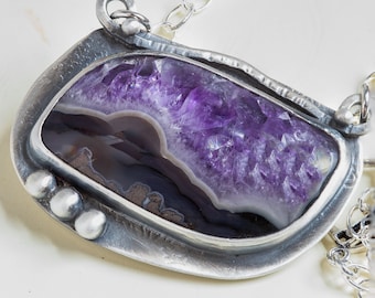 Amethyst Agate Pseudomorph Pendant in Sterling Silver, Turkish Agate Pendant