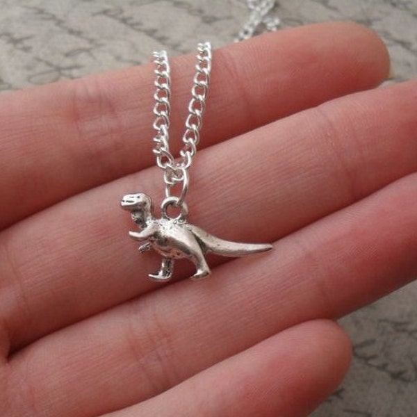 t-rex necklace - dinosaur necklace - antiqued silver t-rex - tiny tyrannosaurus rex