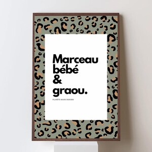 Personalisiertes GRAOU-Poster – Vorname des Kindes – Leopardenmuster – Baby- oder Kinderzimmerdekoration