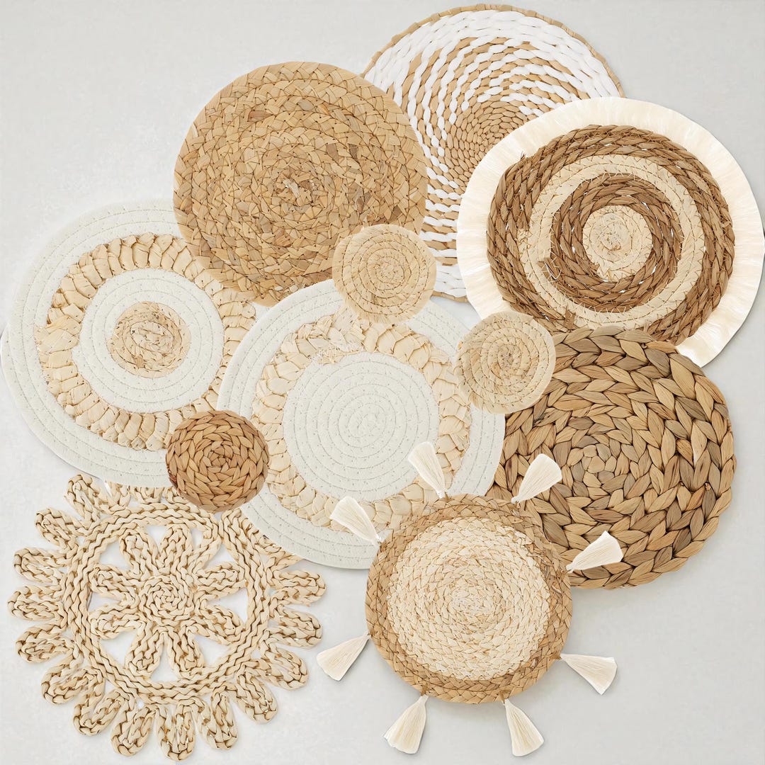 Handmade Woven Wall Basket Set – Boho Rattan Wall Decor, 11 Piece - Etsy