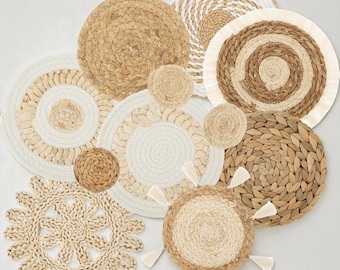 Handmade Woven Wall Basket Set – Boho Rattan Wall Decor, 11 Piece