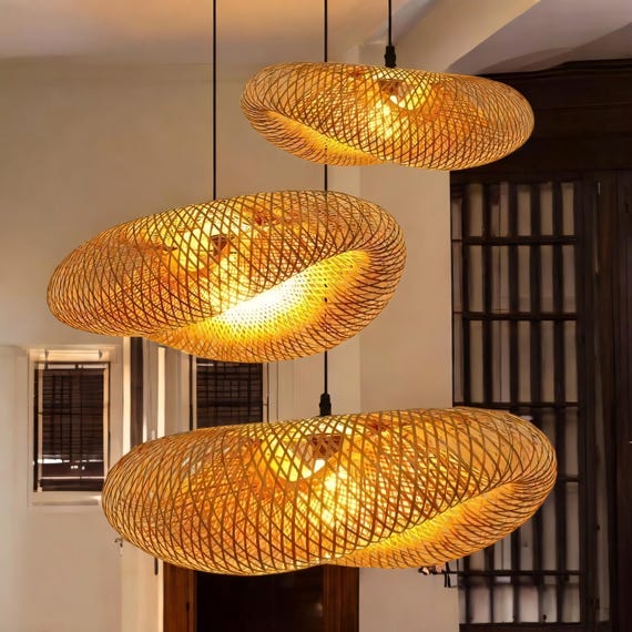 Handwoven Rattan Pendant Light | Bamboo Chandelier, Home Decor (Bulb not Included)